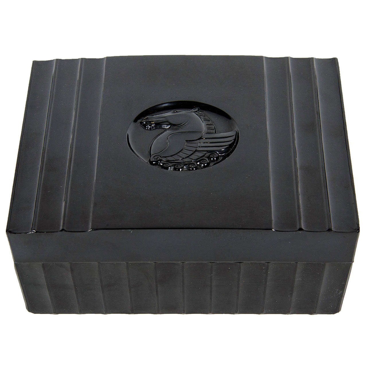 Art Deco Black Bakelite Box with Pegasus Center