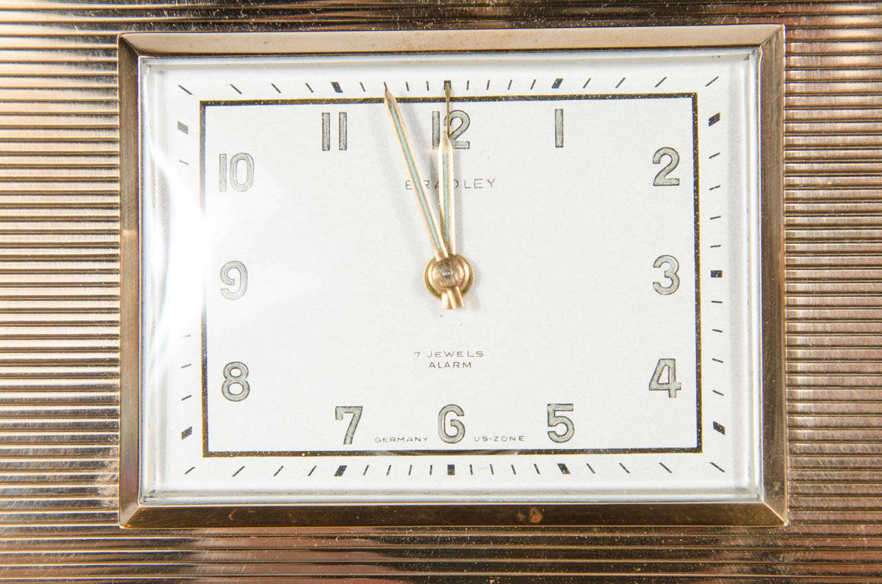 German Art Deco Engine turned Brass Alarm Clock by Bradley