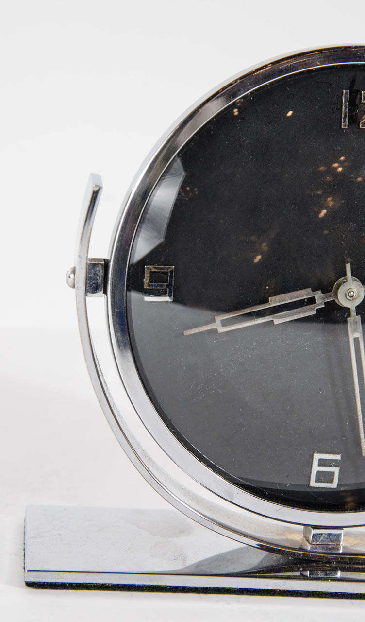 20th Century Streamline Art Deco Clock with Circular Face and Chromed Accents