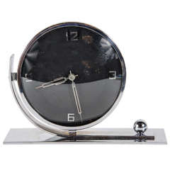 Streamline Art Deco Clock with Circular Face and Chromed Accents