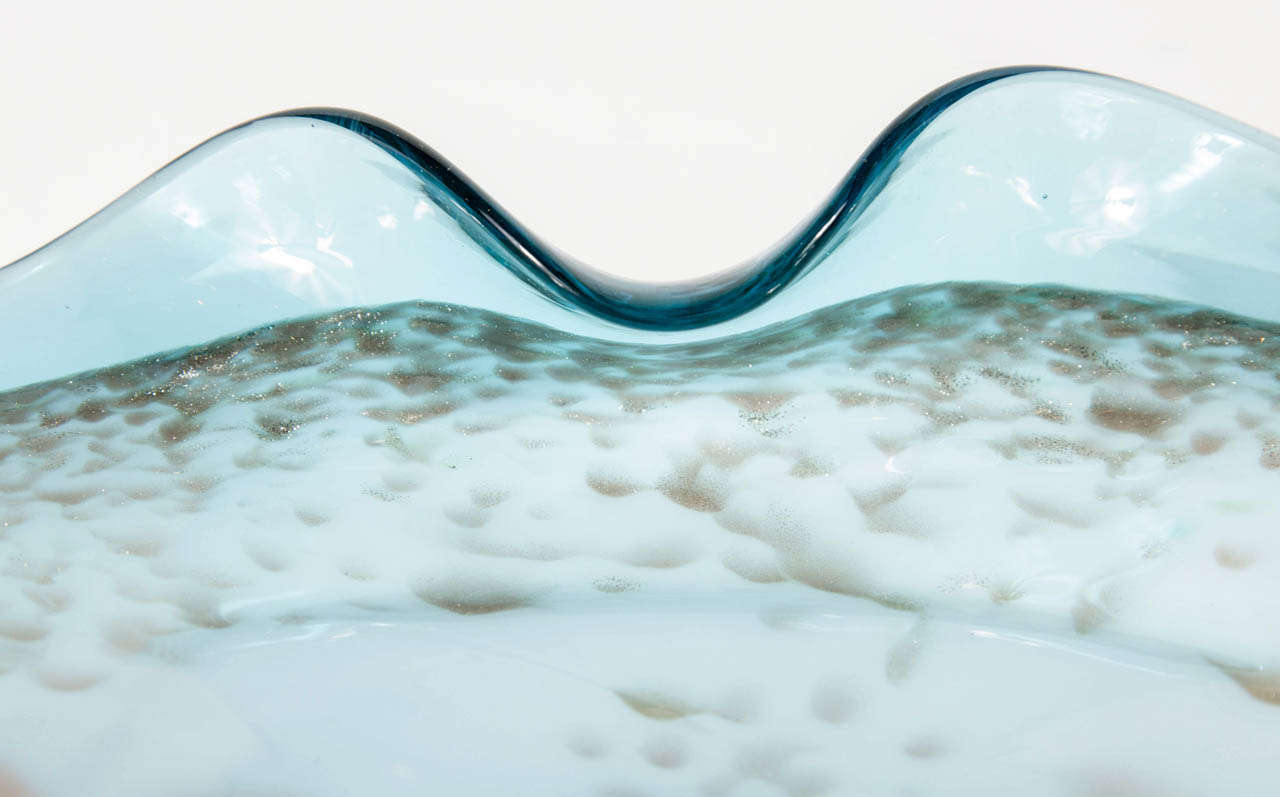 20th Century Organic Mid-Century Modernist Teal Murano Glass Bowl