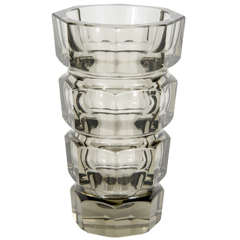 Mid Century Modernist Three  Tier Smoked Crystal Vase