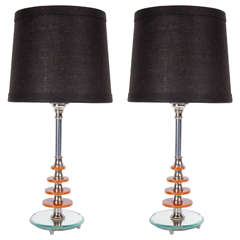 Exceptional Pair of At Deco Machine Age lamps In the Manner of Walter Von Nessen