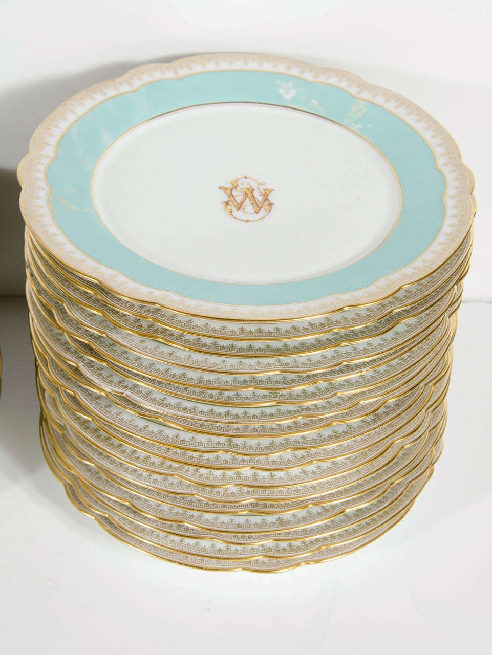 French Exquisite Antique Belle Epoque Set of Monogrammed Limoge China