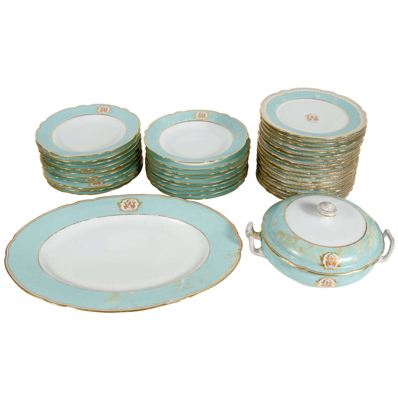Exquisite Antique Belle Epoque Set of Monogrammed Limoge China
