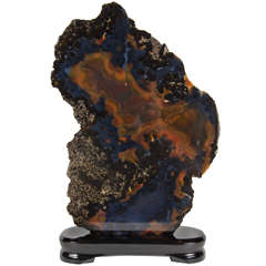 Organic Sliced Geode Mineral Specimen in Navy Blue & Browns