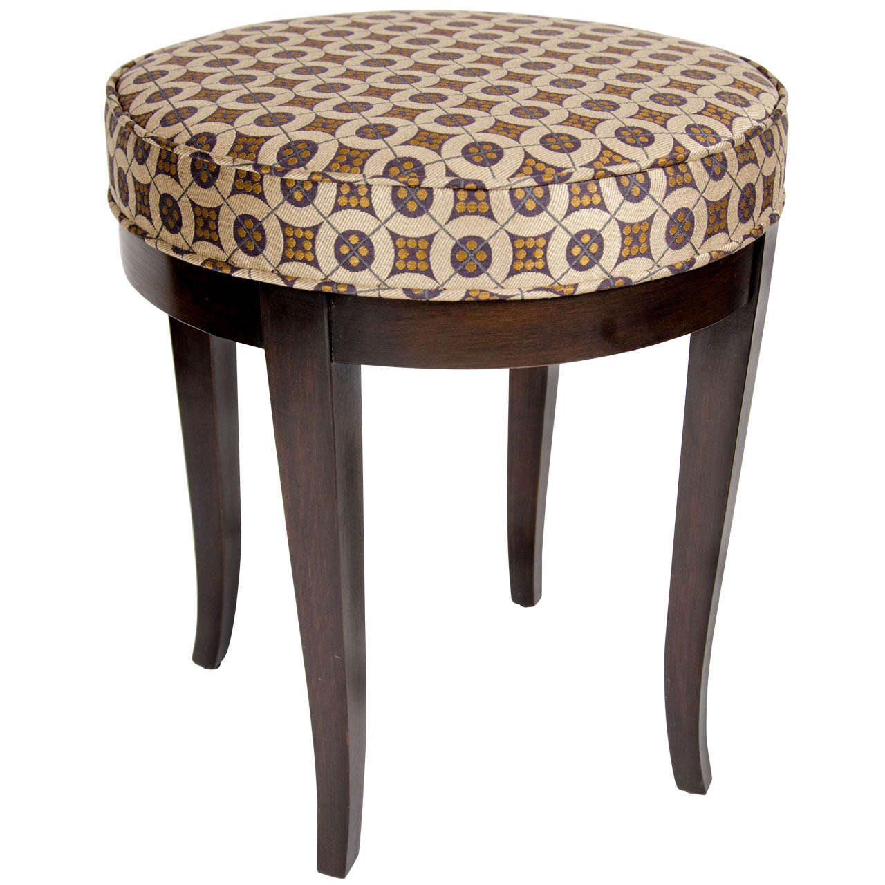 Art Deco Sabre Leg Stool in Ebonized Walnut with Klimt Inspired Fabric