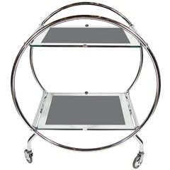 Art Deco Bar Cart With Vitrolite And Mirrored Accents