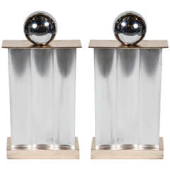 Spectacular Pair of Art Deco Andirons in the Manner of Ruhlmann
