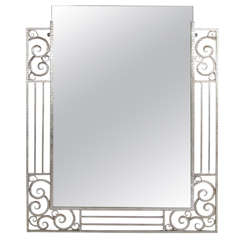 Resplendent Art Deco Wrought Iron Mirror in the Manner of Edgar Brandt