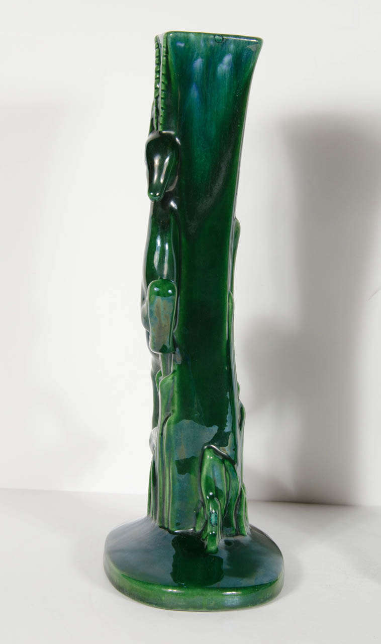 Pair of Art Deco Leaping Gazelle Ceramic Vases 2