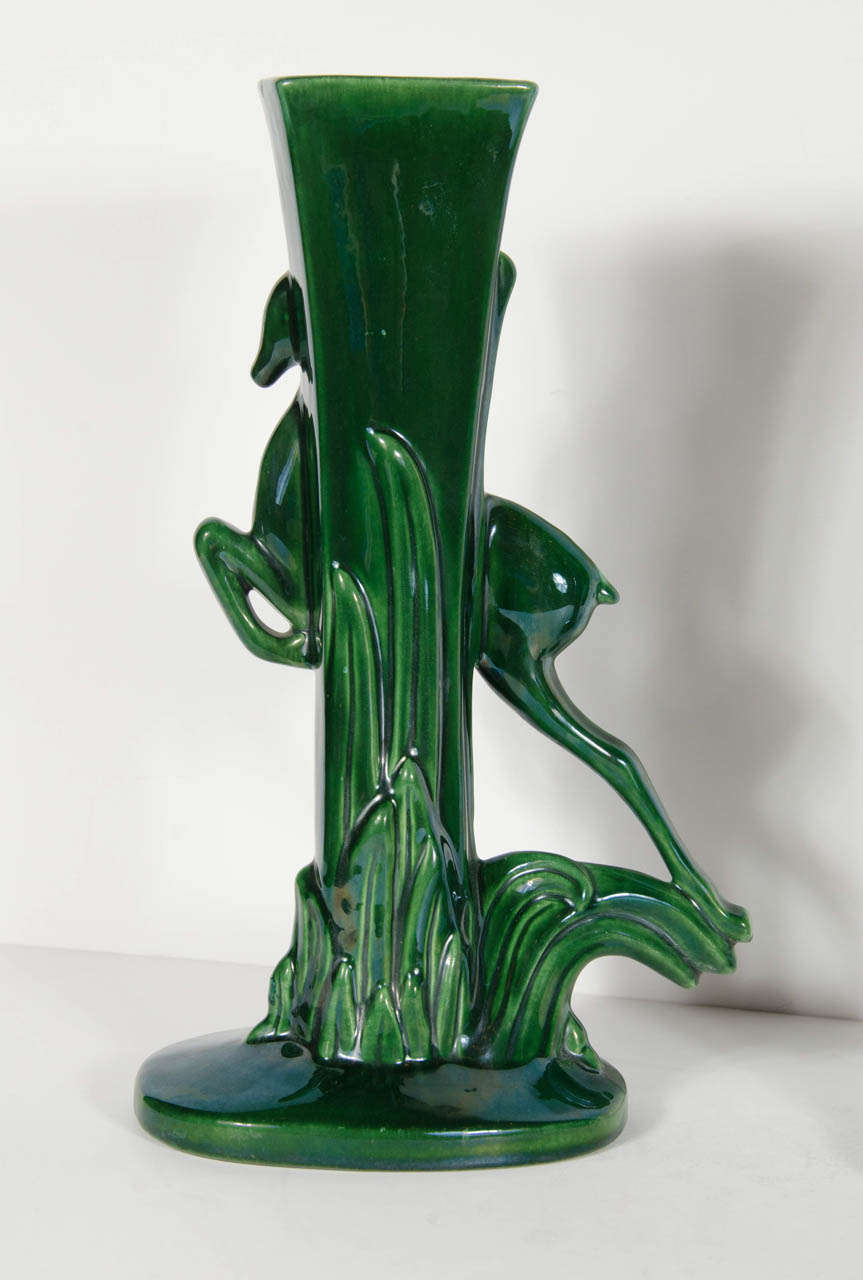 Pair of Art Deco Leaping Gazelle Ceramic Vases 3