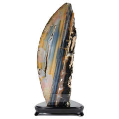 Mounted Sliced Geode Agate Specimen in Hues of Creams, Yellows & Blues