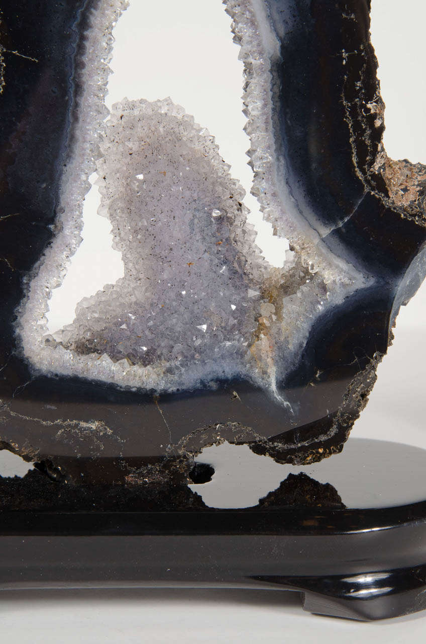 Modern Mounted Sliced Geode with Quartz Encrusted Center