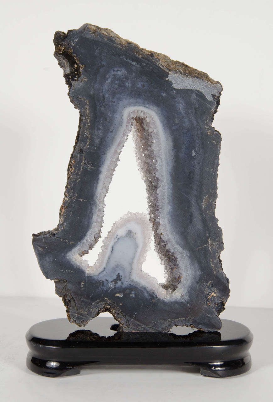 20th Century Mounted Sliced Geode with Quartz Encrusted Center