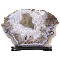 Sliced Geode Quartz Mineral Specimen with Citrine Center