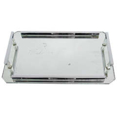 Art Deco Bar Tray in Antique Mirror with Chrome and Crystal Fittings