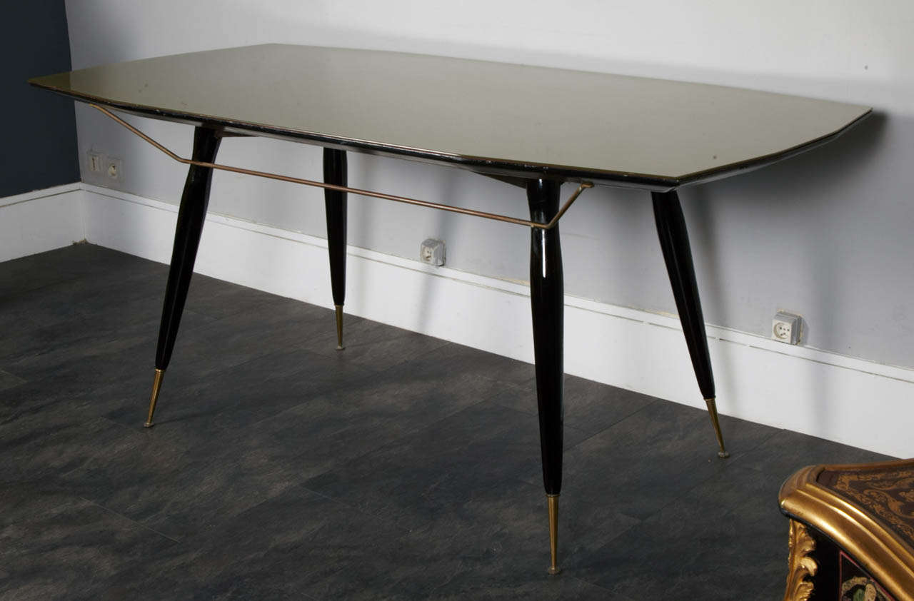 Carlo de Carli 1950's Italian table desk.Green glass top .
