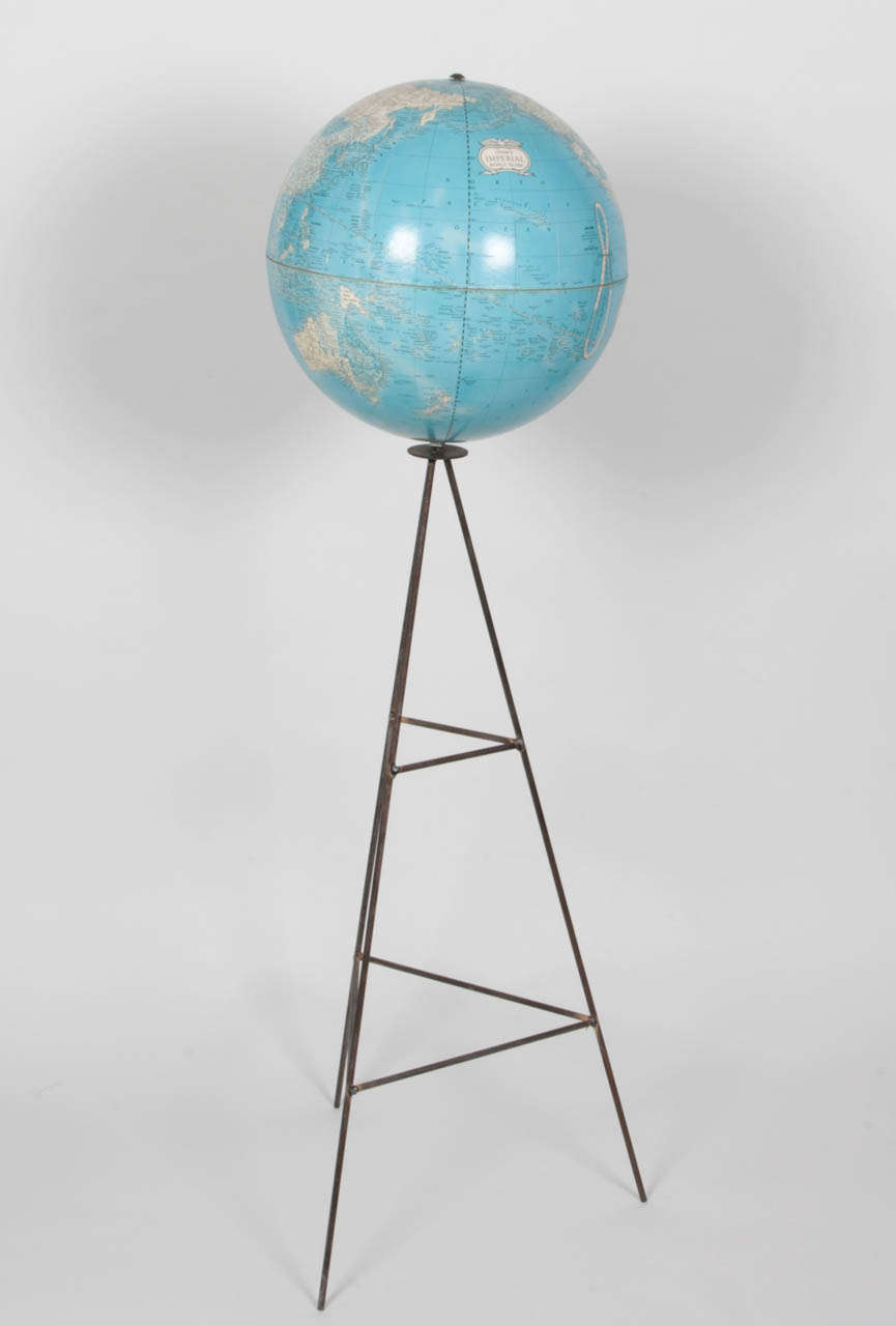 World Globe on Metal Stand by Cram.  USA, circa 1960.  Signed, 