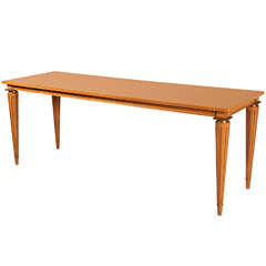 Rare Console by Andre Arbus, Sycamore and Gilded Bronze, French 1940s 7
