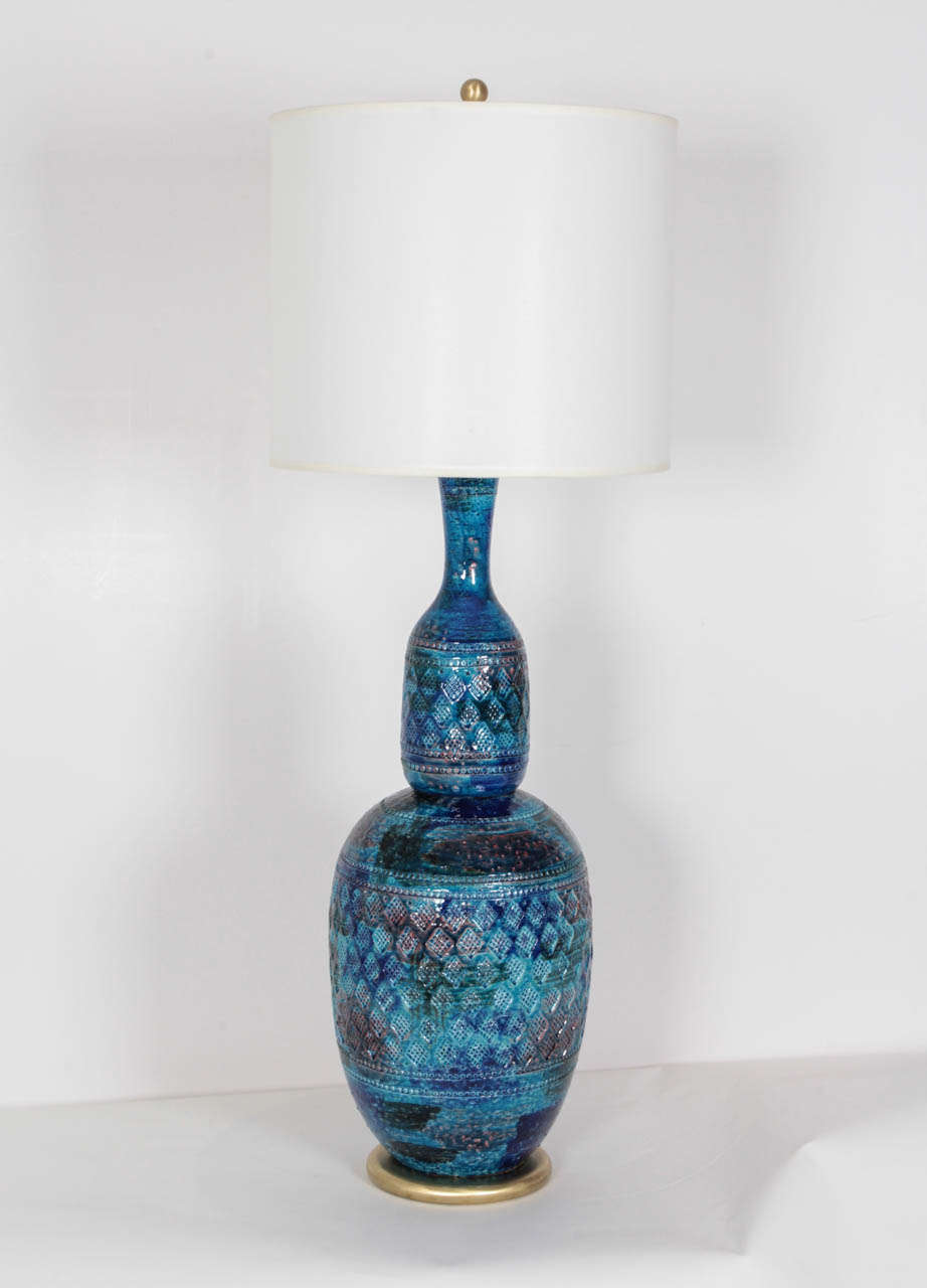 Pair of Blue Stampato Ceramic Lamps by Bitossi