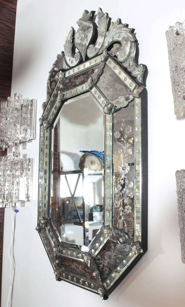 Etched French 1940's Venetian Mirror