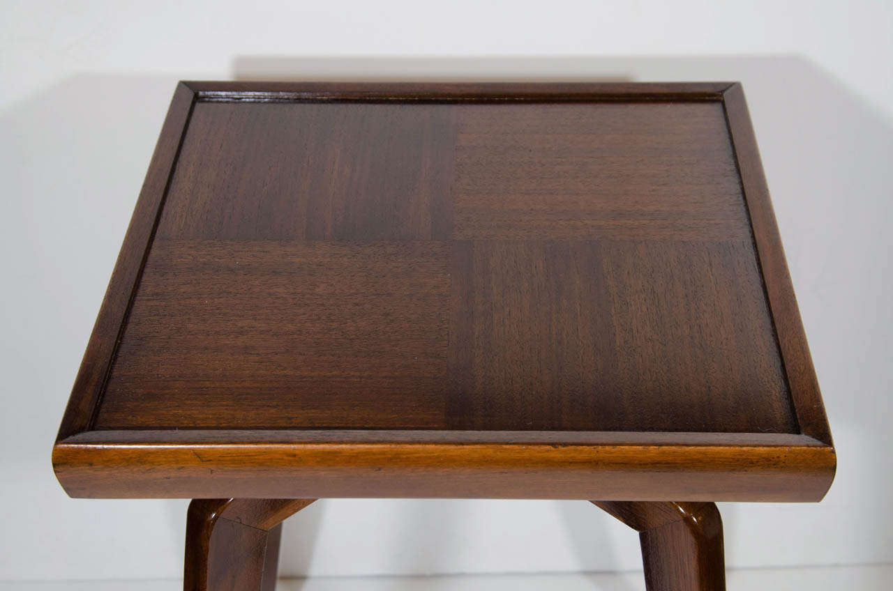 American Pair of Mid Century Modern Walnut Wood Side Tables with Spider Leg Design