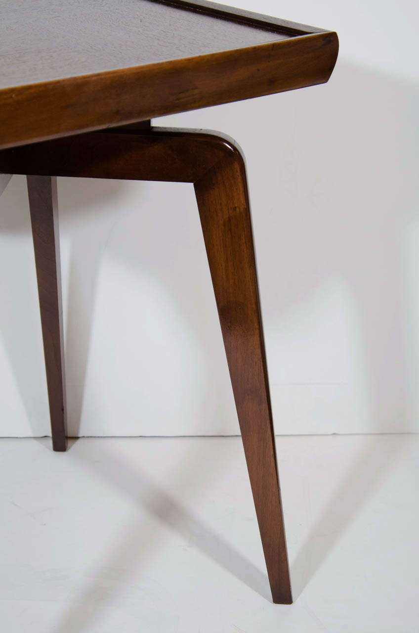 Pair of Mid Century Modern Walnut Wood Side Tables with Spider Leg Design In Excellent Condition In Fort Lauderdale, FL