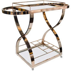 Luxe Modernist Bar Cart in Rose Gold Metal with "X" Frame Design