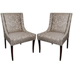 Pair of Elegant Upholstered Occasional Chairs with High Back Design