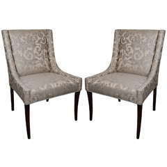 Pair of Elegant Upholstered Occasional Chairs with High Back Design