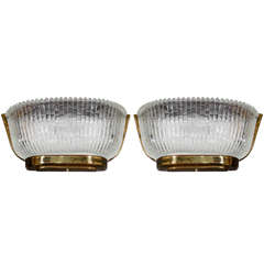 Pair of Archemide Seguso Mid-Century Sconces with Fluted Glass Design