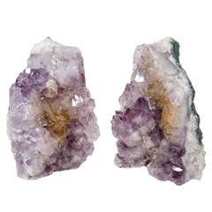 Pair of Large and Exquisite Amethyst Crystal Bookends with Rare Citrine Center Details