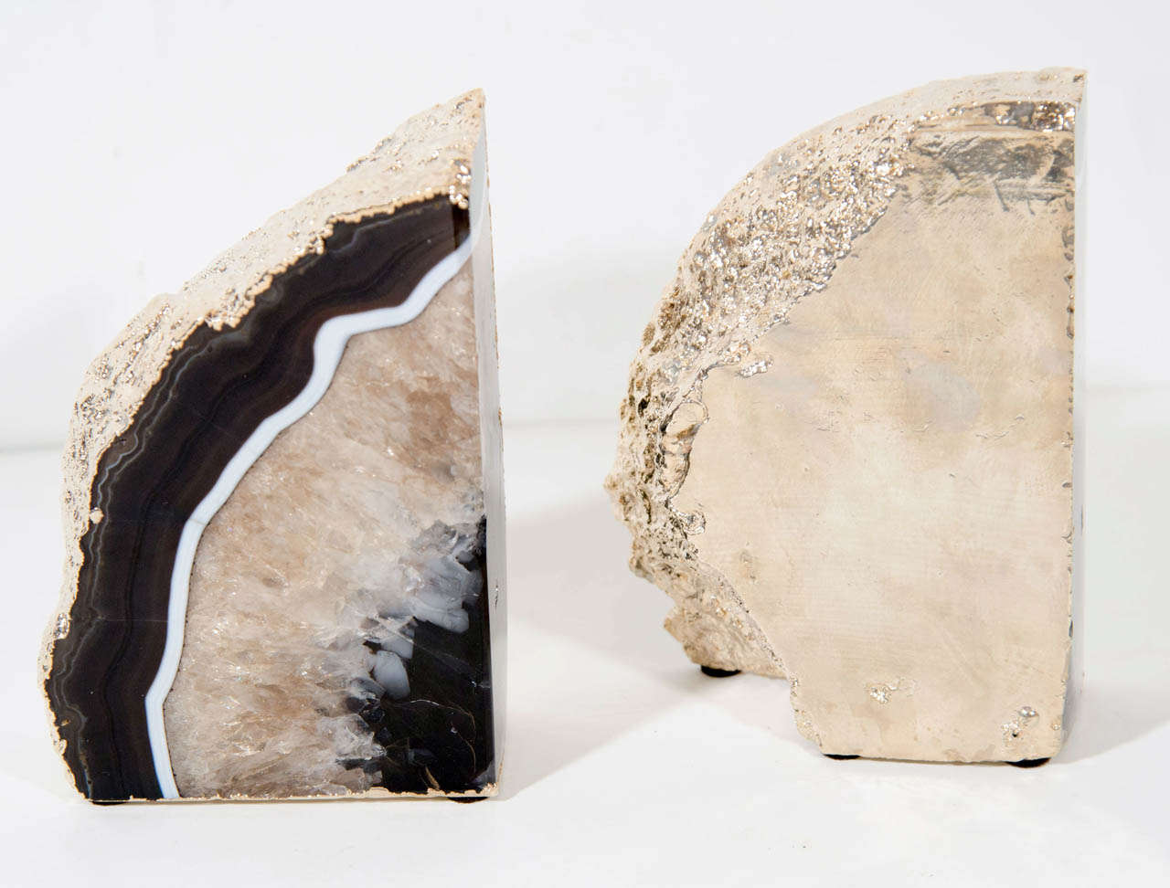 Pair of Exquisite Agate Stone Bookends with 24k Gold Plated Details 3