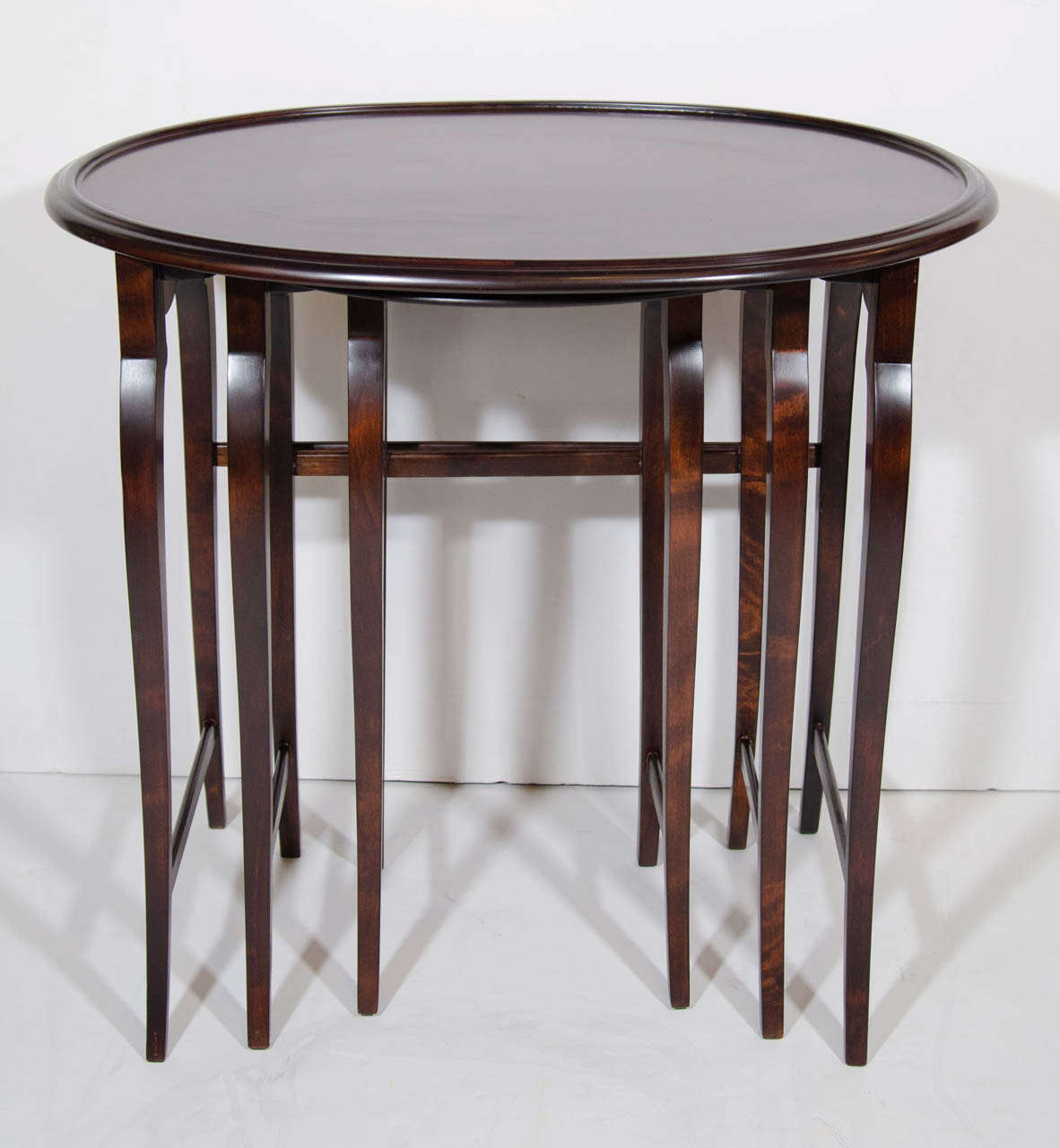 Elegant Set of Three Austrian Satin Walnut Wood Nesting Tables at 1stDibs