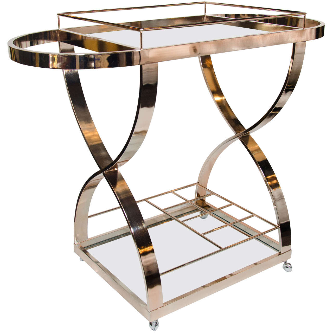 Luxe Modernist Bar Cart in Rose Gold Metal with "X" Frame ...
