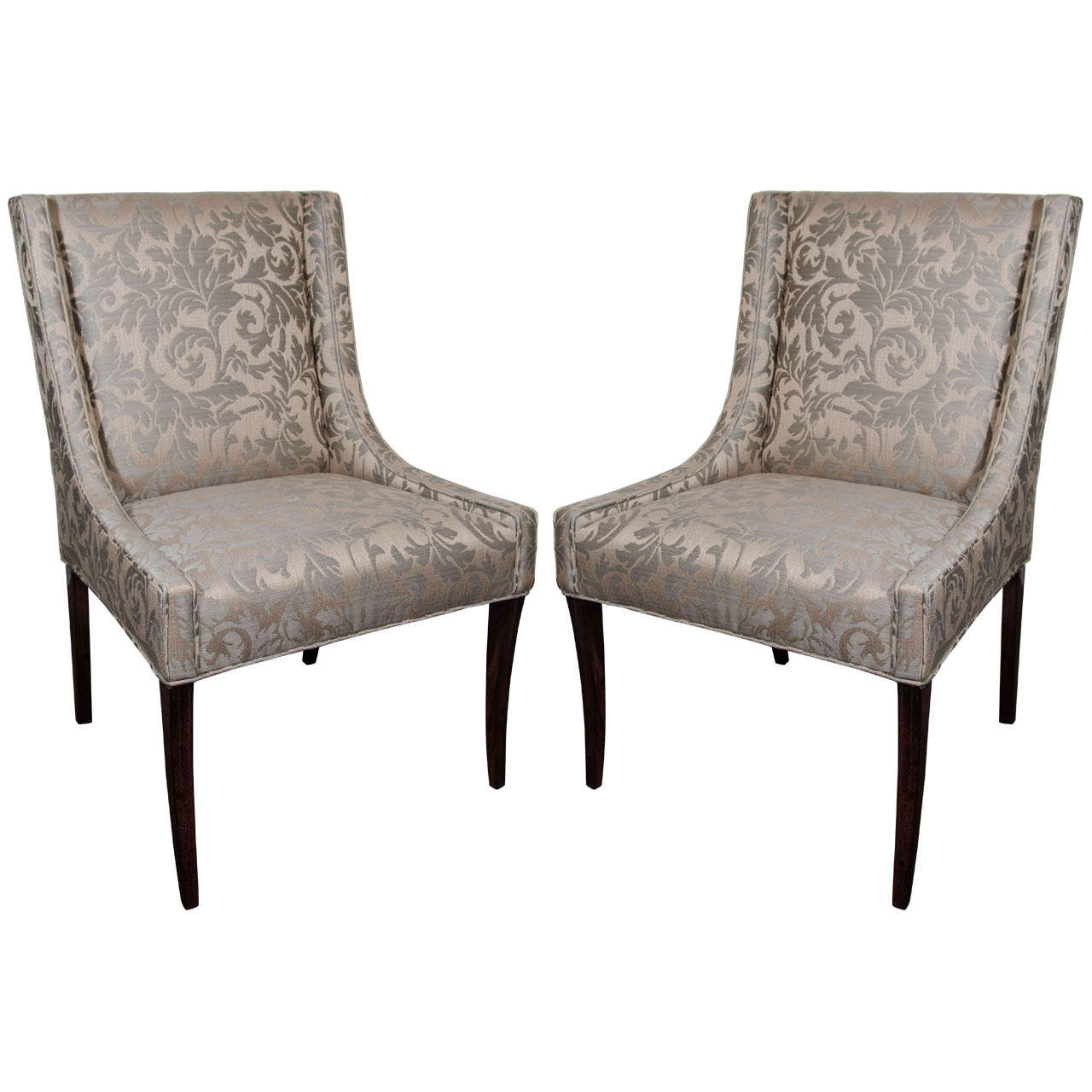 Pair of Elegant Upholstered Occasional Chairs with High Back Design at