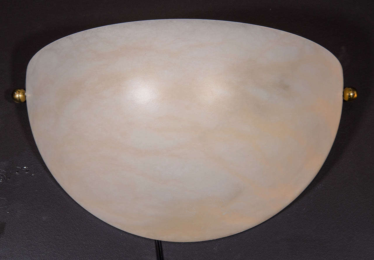 Pair of Art Deco Style Alabaster Sconces with Half Dome Design at 1stdibs