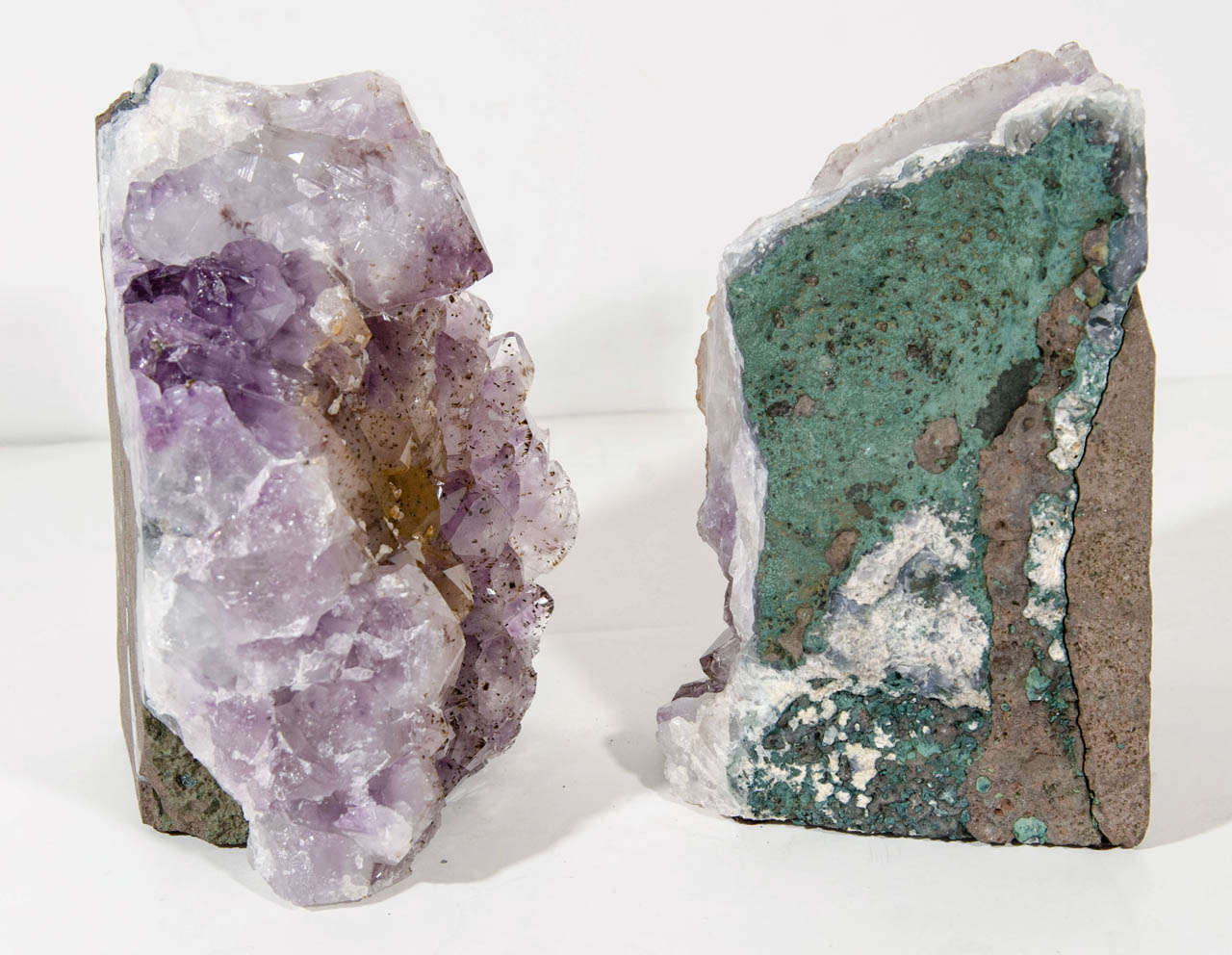 Pair of Large and Exquisite Amethyst Crystal Bookends with Rare Citrine