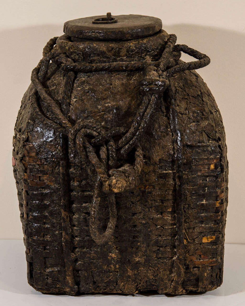 A beautifully shaped and weathered antique Chinese food oil container. From Shanxi Province, c. 1880.
M145
a b h a y a