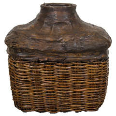 Large Antique Woven Oil Container