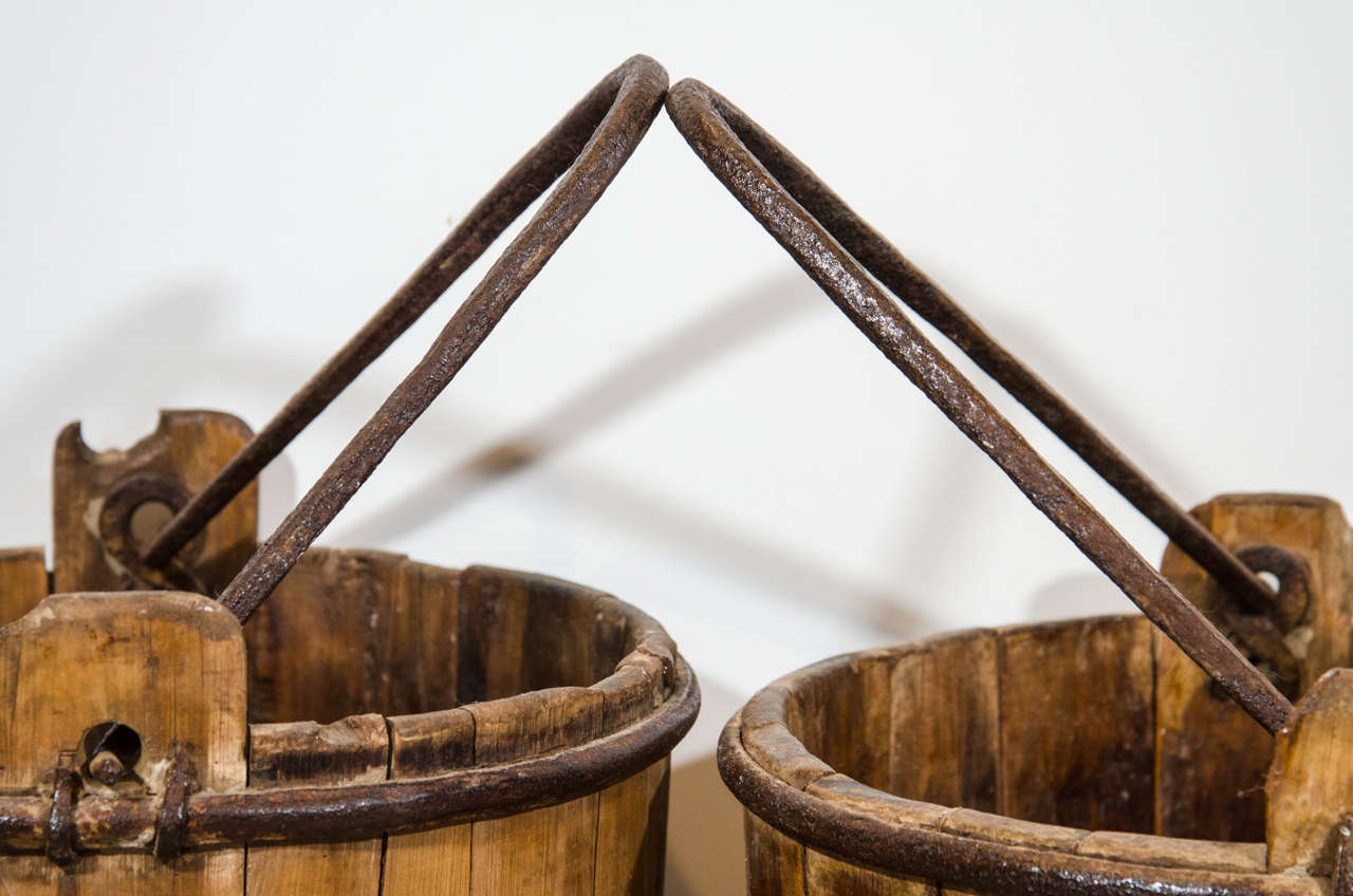 Folk Art Cypress Water Buckets For Sale