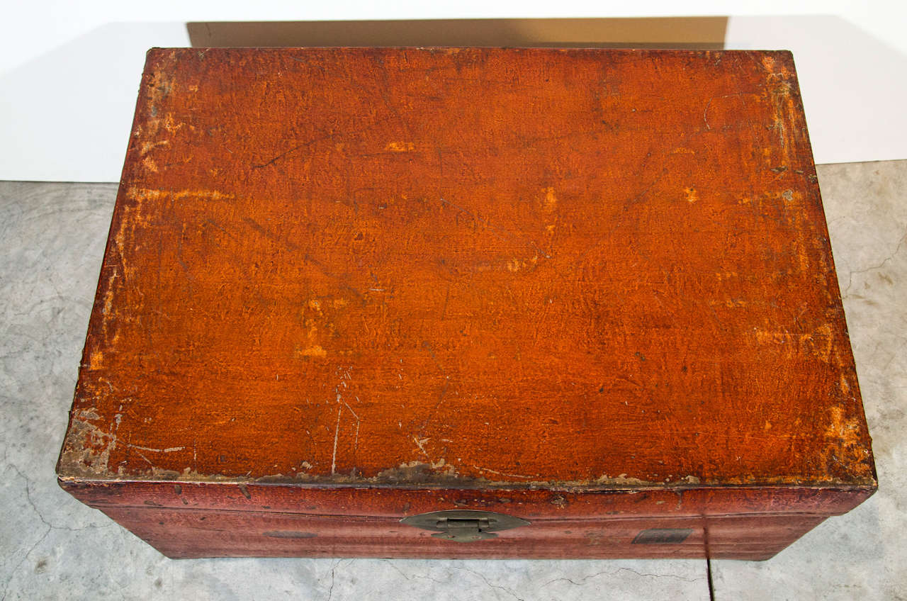 Early 20th Century Antique Chinese Leather Trunk For Sale