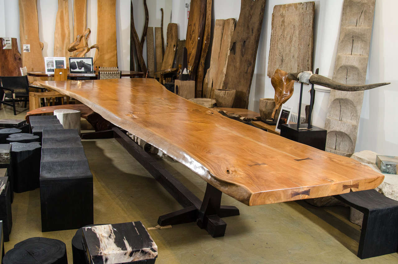 Massive Teak Live Edge Dining Table For Sale at 1stdibs