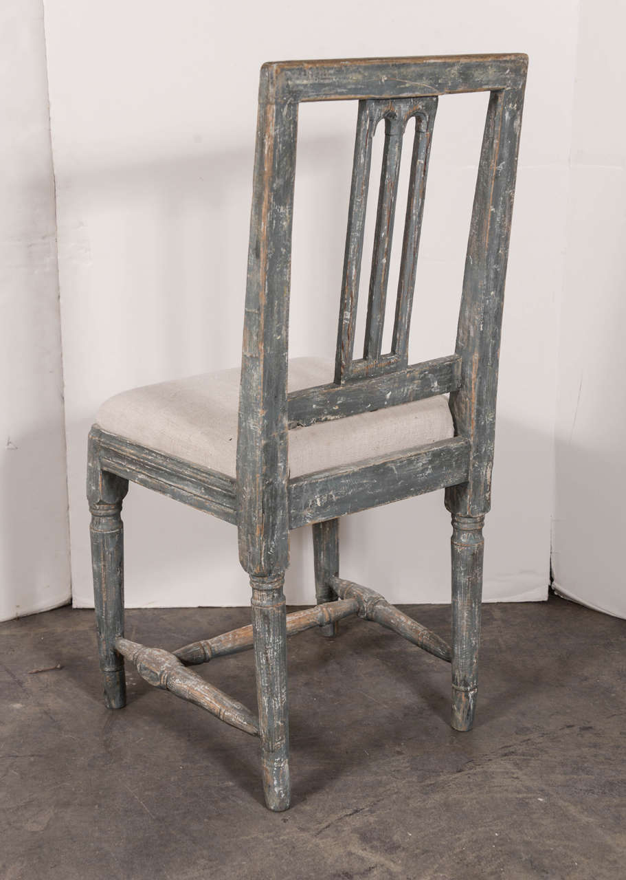 Swedish Gustavian Blue Painted Slat Back Dining Chairs from circa 1790 In Good Condition For Sale In Houston, TX