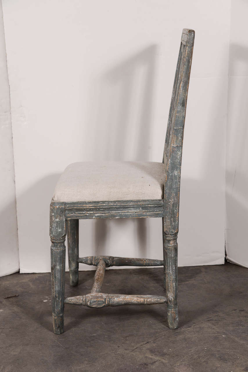 Swedish Gustavian Blue Painted Slat Back Dining Chairs from circa 1790 For Sale 1