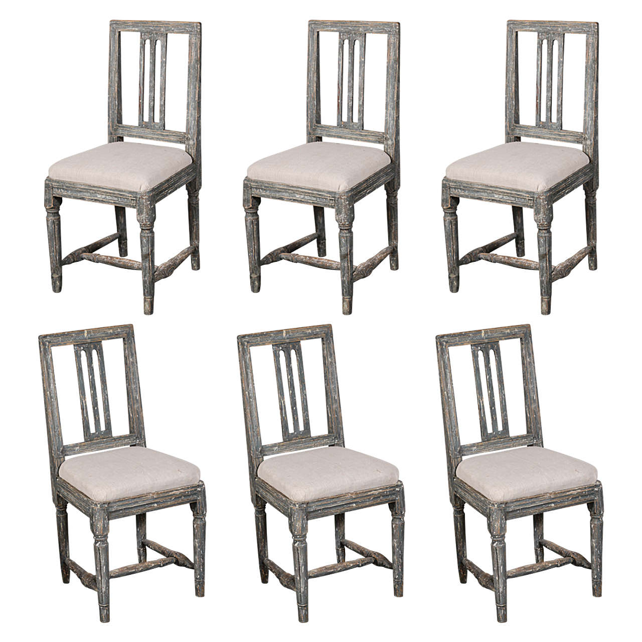 Swedish Gustavian Blue Painted Slat Back Dining Chairs from circa 1790 For Sale