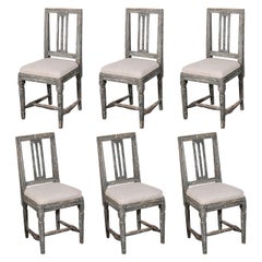 Swedish Gustavian Blue Painted Slat Back Dining Chairs from circa 1790