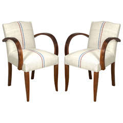 Pair of Bridge Chairs upholstered in Antique Linen