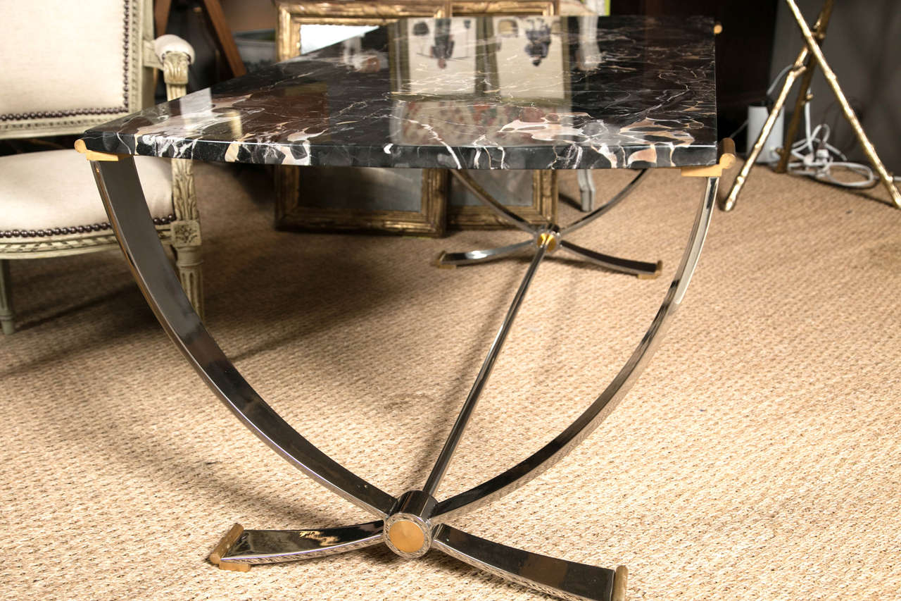 Ruithmanesque Chrome & Brass Coffee Table with marble top For Sale 3